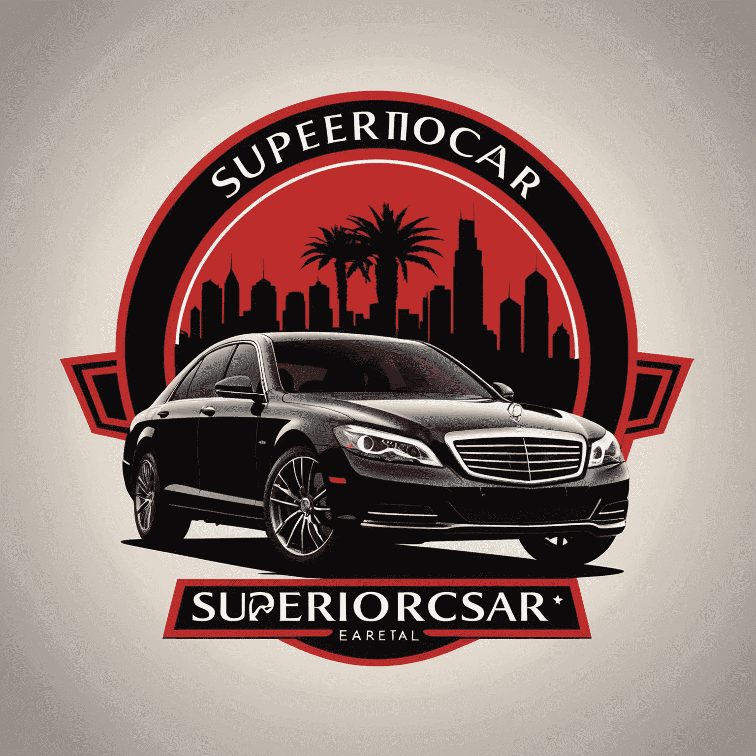 SuperiorScar Emirate Car Rental logo featuring a stylized luxury car silhouette in red and black