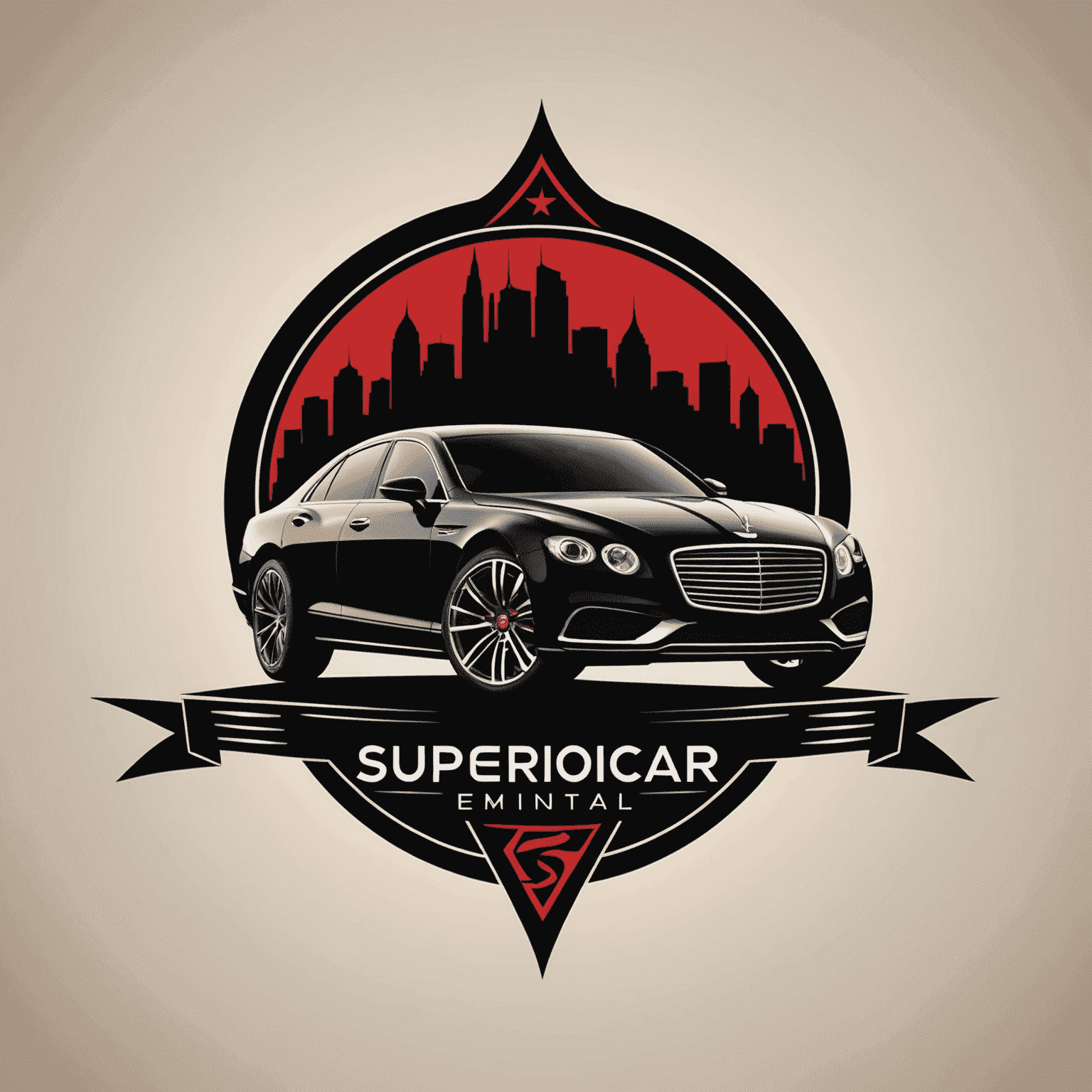 SuperiorScar Emirate Car Rental logo featuring a stylized luxury car silhouette in red and black