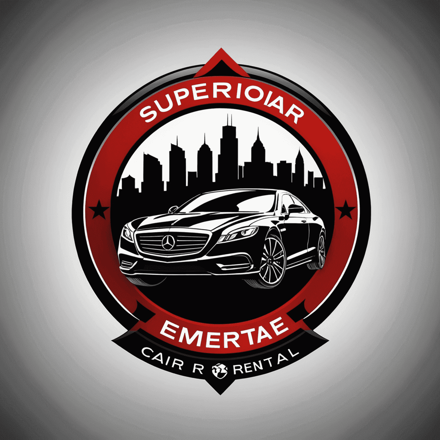 SuperiorScar Emirate Car Rental logo featuring a stylized luxury car silhouette in red and black