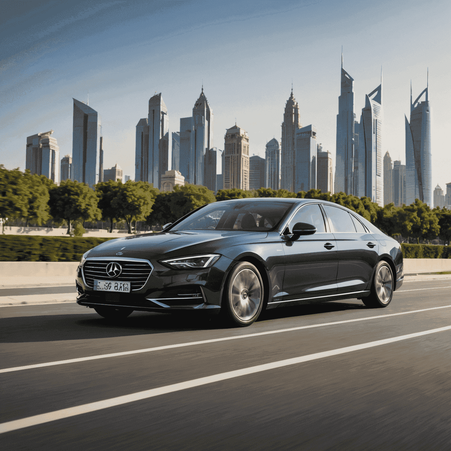 A luxurious hybrid sedan with sleek design, perfect for city driving in the Emirates