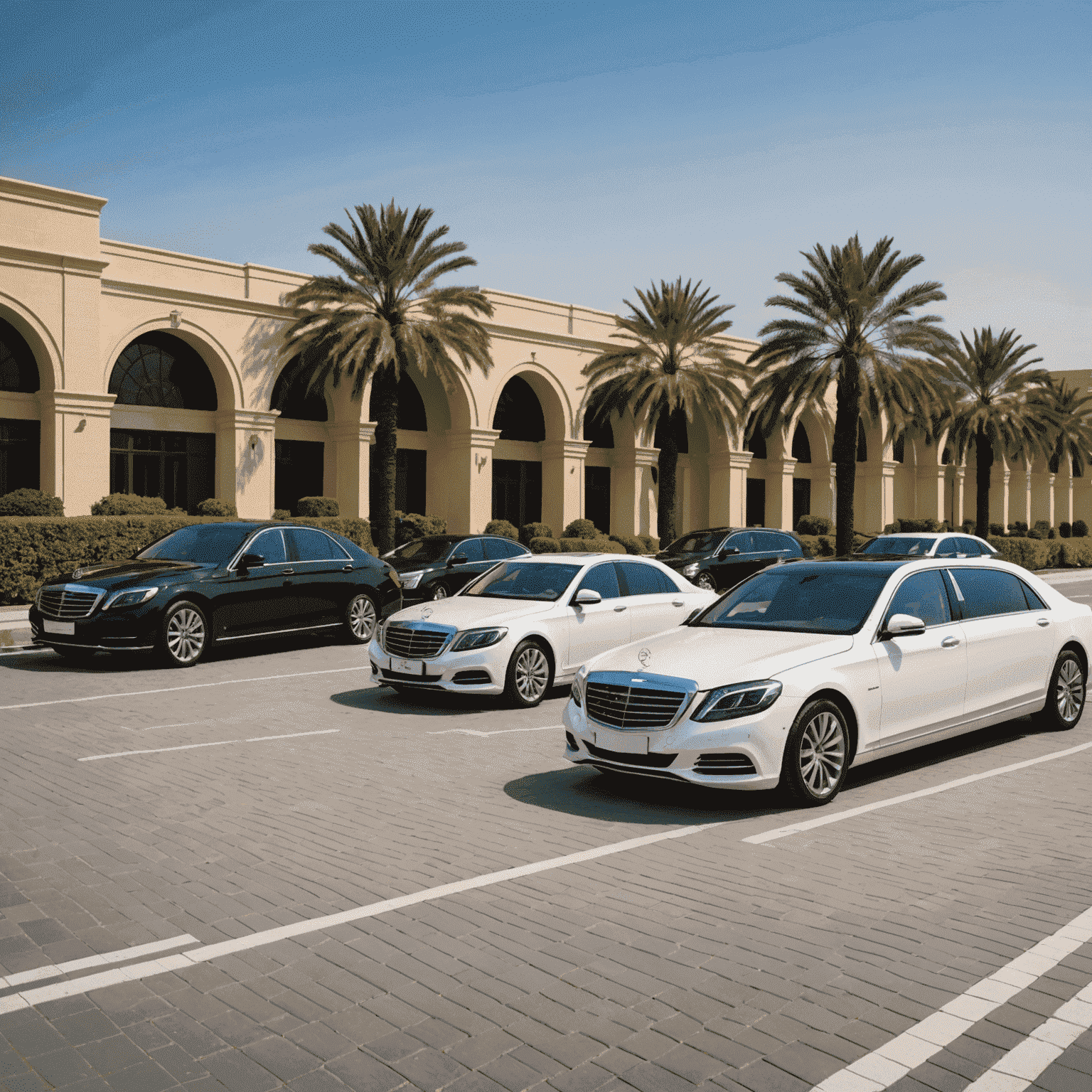 A lineup of luxury cars including sedans, SUVs, and limousines, showcasing the diverse fleet available for chauffeur services in the Emirates